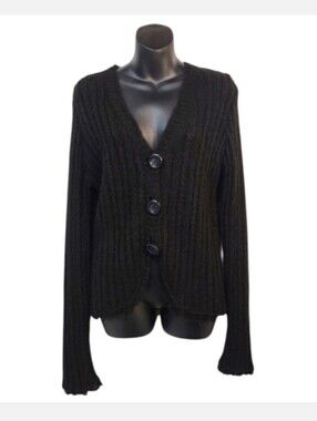 Lana Lee Womens Size S/p Black knit V-Neck Sweater Cardigan Button Soft Cozy NWT